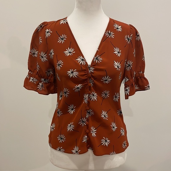 Silk Madewell daisy print top size 00 - Picture 2 of 6